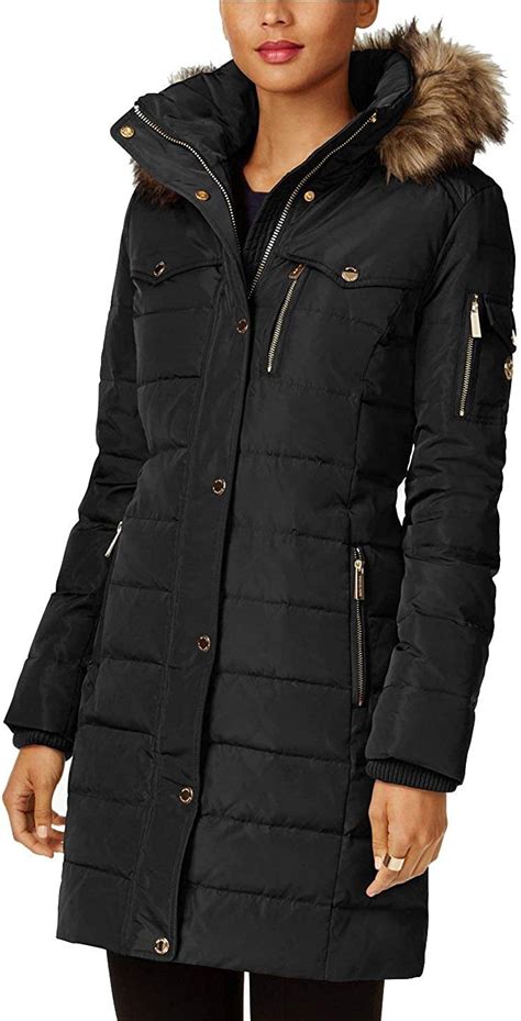 Michael Michael Kors Women's Black 3/4 Down Coat with Faux 